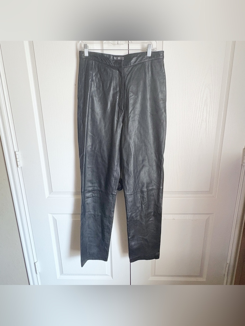 Mixit Vintage Black Leather High Waist Straight Leg Pants Missing Button Sz 12T
